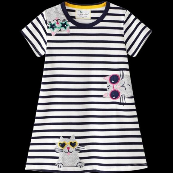 New Girls Applique Cats Summer Dress - Picture 1 of 2